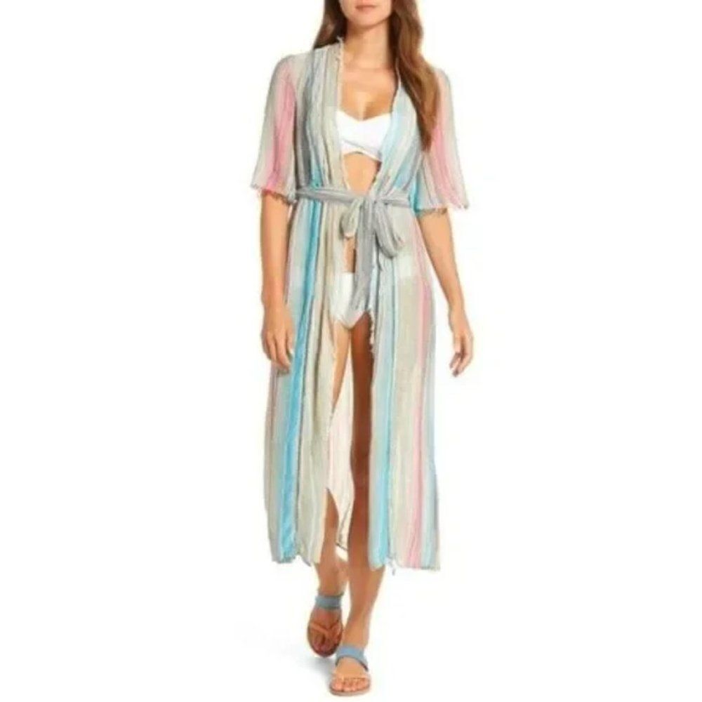 ELAN | Striped Duster Robe Swim Coverup - [size Small, Multicolor]